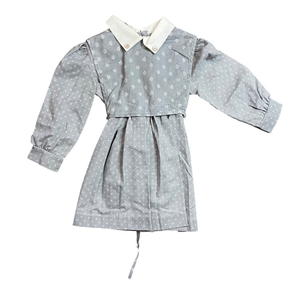 Vintage Chuckles Long Sleeve Dress Little Girls 2 White Collar‎ Bib Detail 80s